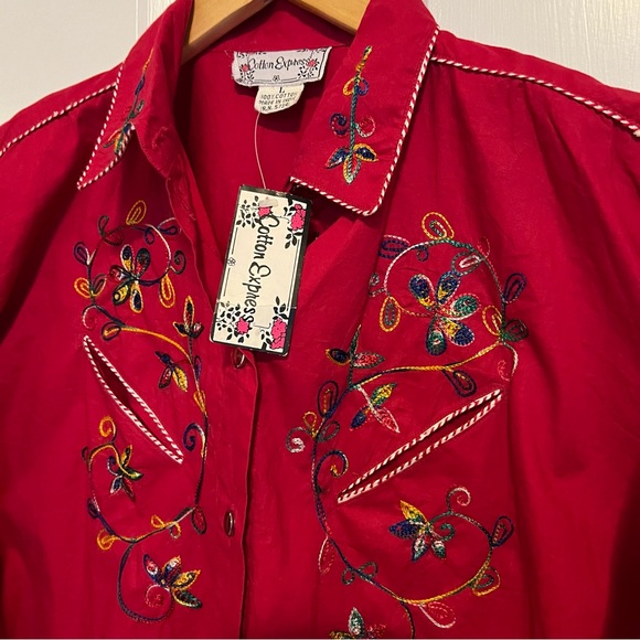 Vintage Cotton Express Embroidered Red Western Shirt Size Large Cowgirlcore NWT - Picture 4 of 13